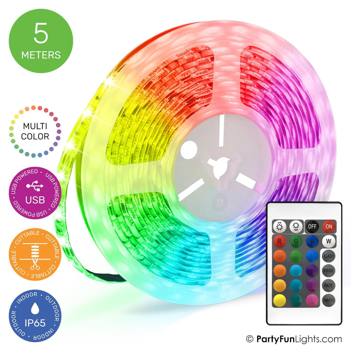 Luci Partyfun partyfunlights - Striscia LED - RGB multicolore - Funziona su USB - 5 metri