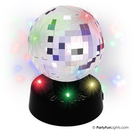 Lampada da tavolo con luci Partyfun, sfera da discoteca, diametro 10 cm, rotante, funziona con batterie 3XAA e USB