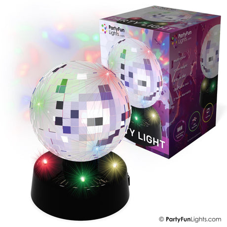 Lampada da tavolo con luci Partyfun, sfera da discoteca, diametro 10 cm, rotante, funziona con batterie 3XAA e USB