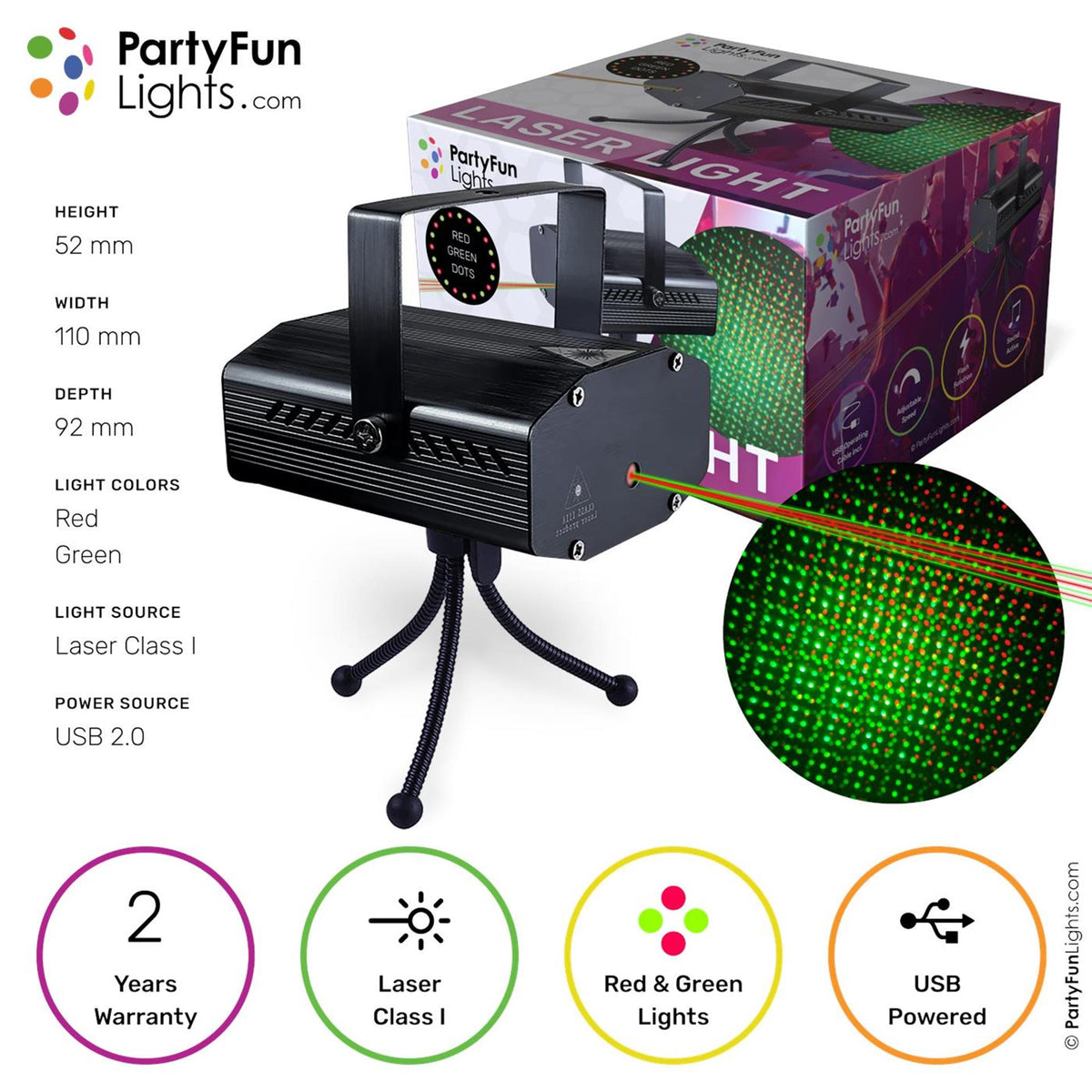 Luci divertenti per le feste Luce laser a LED con connessione USB rosso verde 5,2x11x9,2 cm