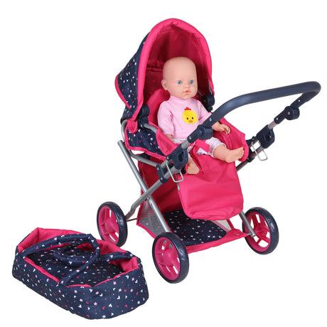 Carrozzina per bambole basic 3in1 blu rosa