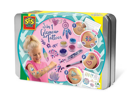 Ses creative - hobby pink - tatuaggi glamour 3 in 1 - lavoretti per ragazze - biodegradabile - da 5 anni
