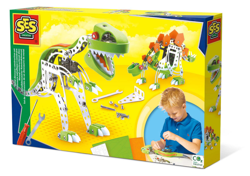 Ses creative ses - set da costruzione in metallo dinosauro - con 3 colori di parti in schiuma - inclusi bulloni, dadi, chiave inglese e cacciavite - lavoretti per ragazzi - giocattoli di dinosauri