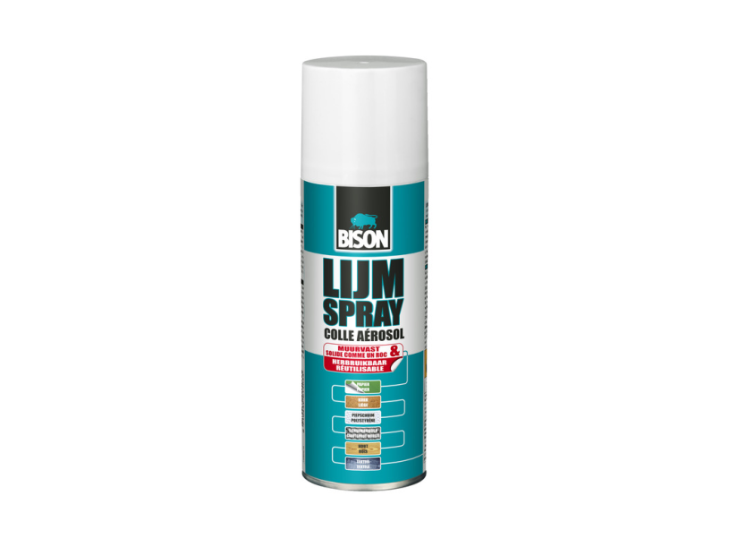 Bison adesivo spray bomboletta spray universale da 200 ml - pratico spray adesivo per incollare in modo permanente o temporaneo carta, cartone, foto, poster, collage, lamine metalliche, materiali isolanti e decorativi, feltro, tessuti e altro ancora