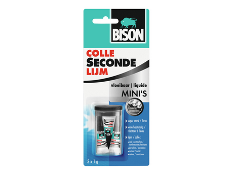 Bison supercolla liquida mini 3 x 1 g, supercolla forte, confezione mini speciale, lavabile in lavastoviglie, resistente all'acqua, per qualsiasi riparazione in casa e fuori casa