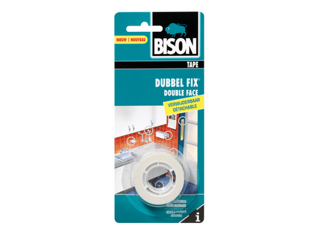 Nastro di montaggio Bison doublefix rimovibile 1,5 metri x 19 mm - per interni - nastro biadesivo, extra potente, in alternativa viti perforanti, può essere rimosso senza lasciare tracce