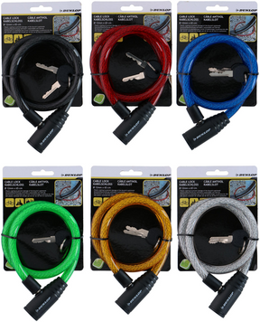 Lucchetto a cavo Dunlop ø12 mm x 65 cm - lucchetto per bicicletta con rivestimento in plastica - lucchetto a cavo per bicicletta e scooter - incluse 2 chiavi - 1 colore casuale