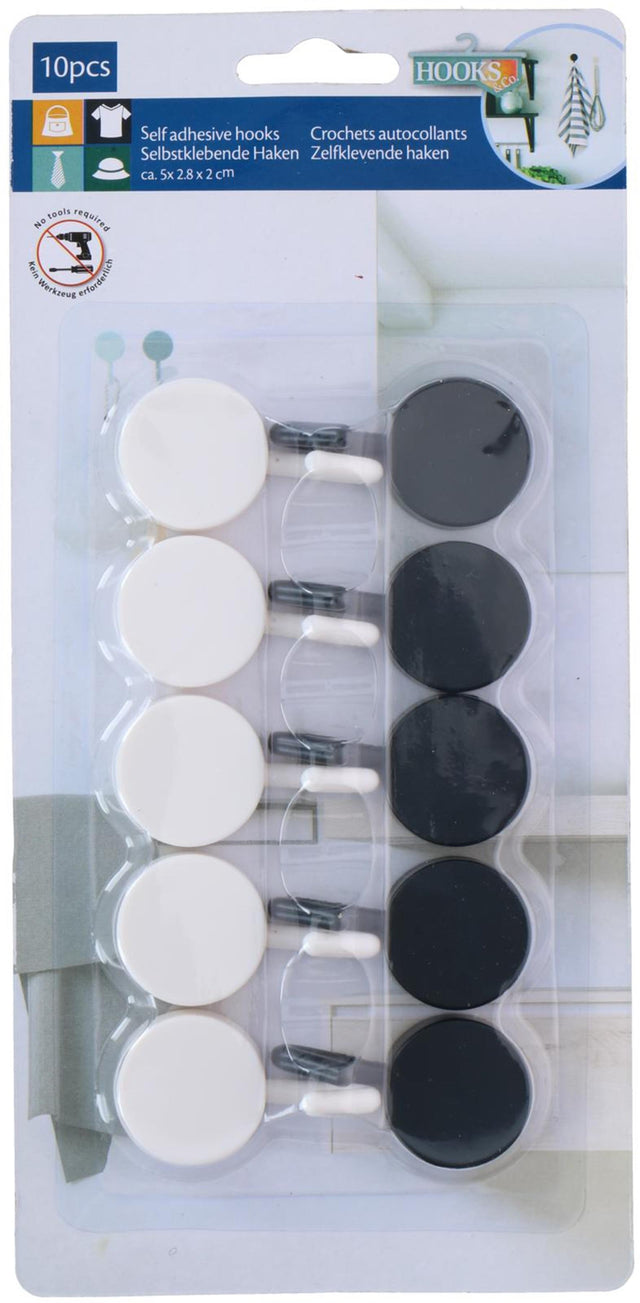 Ganci a vita in plastica autoadesiva 10 pezzi su cartoncino 5x2,5 cm