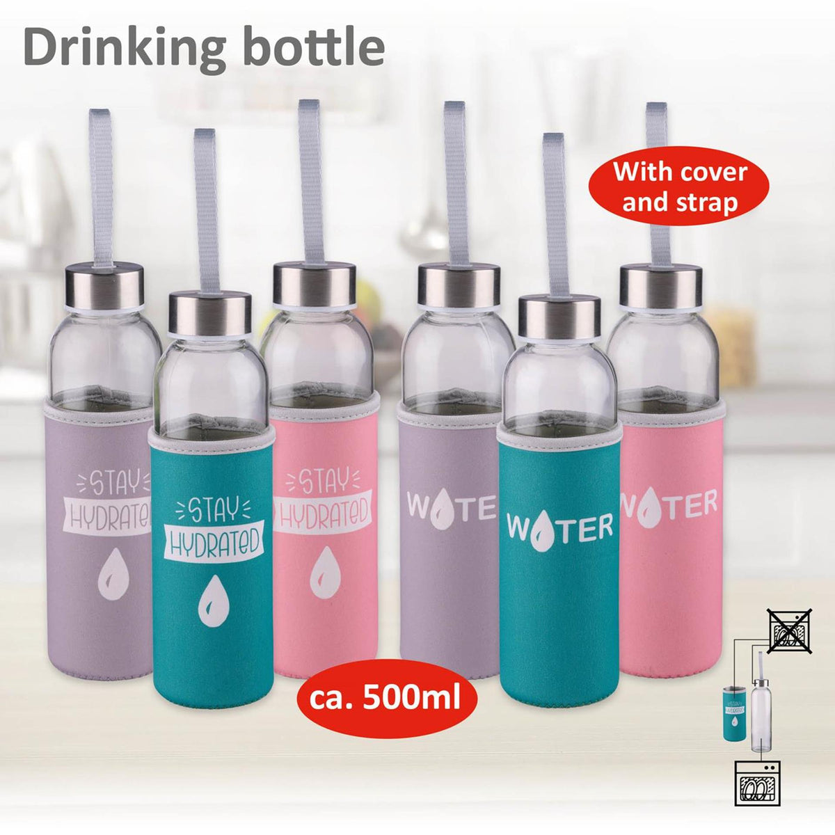 Borraccia Alpina in vetro 500ml + coperchio liscio