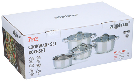Set di pentole a induzione Alpina 4 pezzi - pentole in acciaio inox con coperchio in vetro - set di pentole adatto a tutte le fonti di calore - set di pentole - set di pentole e padelle