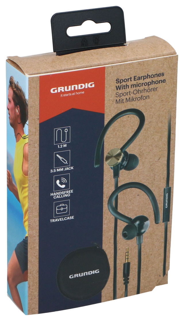 Grundig sport oortelefoon met microfoon en tasje