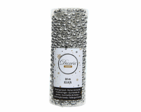 Ghirlanda di perline Decoris argento in plastica dia0,8 cmx10 metri