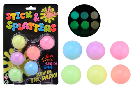 Johntoy John Toy, palline appiccicose elasticizzate che si illuminano al buio su cartoncino
