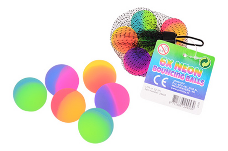 Johntoy John Toy Palline rimbalzanti neon bicolori, 6 pezzi in rete