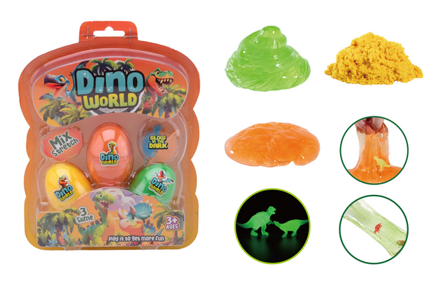 Johntoy Dino World 3 uova di melma con dinosauro che si illumina al buio