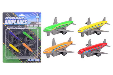 Aereo pressofuso Johntoy pull-back, 4 pezzi.