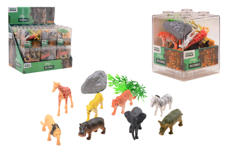 Johntoy Animal World - Set di animali selvatici da 10 pezzi in un cubo impilabile