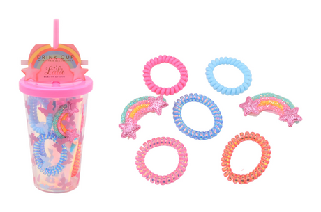 Accessori per capelli Johntoy in set regalo in tazza, 7 pezzi.