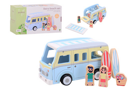 Jouéco joueco bus da spiaggia retrò in legno con accessori