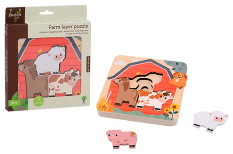 Puzzle fattoria in legno Jouéco a strati, giocattoli educativi.