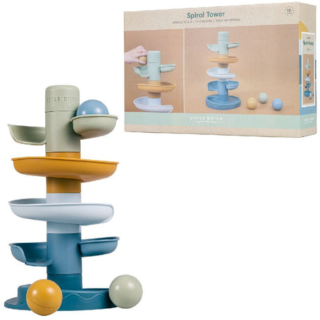 Rubo Toys piccola torre a spirale olandese blu - pista per biglie - 5 parti - 3 palline - torre impilabile