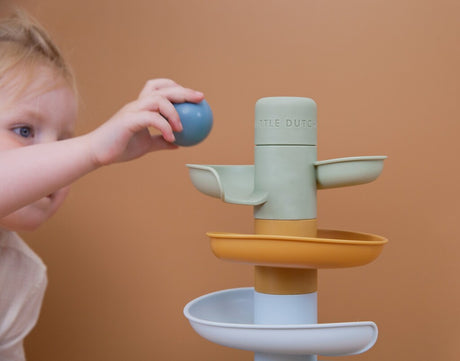 Rubo Toys piccola torre a spirale olandese blu - pista per biglie - 5 parti - 3 palline - torre impilabile