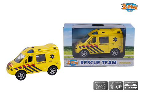 Ambulanza pull back pressofusa NL a 2 giochi con luci e suoni