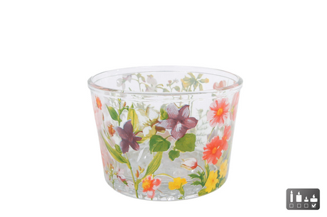 Theelichthouder flowers glas maxi 8,5x8,5x6cm