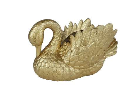 Van mane scultura cigno statua decorativa in polystone oro 28x13x16 cm giocattolo.