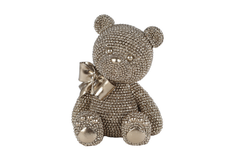 Scultura orsetto glitterato in polystone oro 10x8x13 cm