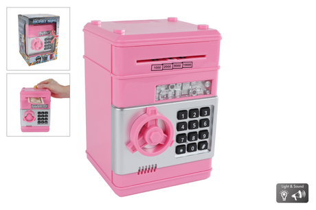 Giocattolo salvadanaio Van manen con codice segreto rosa 19,5 cm.