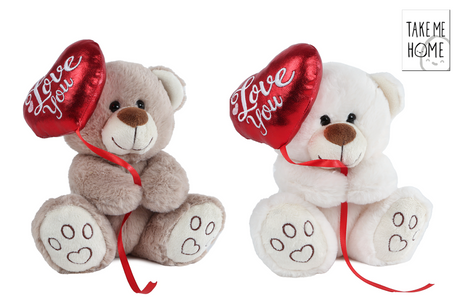Portami a casa orsetto con palloncino cuore peluche 20 cm (spento) bianco