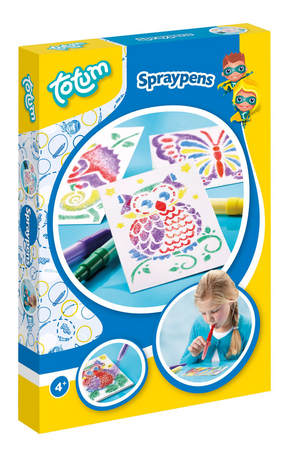 Penne spray Totum Set artigianale di 5 penne a soffietto incl. modelli di unicorni e animali - giocattoli creativi a partire da 4 anni - consiglio regalo per disegnare e dipingere