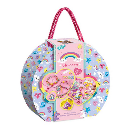 Totum Valigetta con unicorno, set artigianale 2 in 1, per realizzare braccialetti e pittura con diamanti - giocattoli creativi per ragazze dai 5 anni, consigli regalo, pacchetto di gioielli creativi