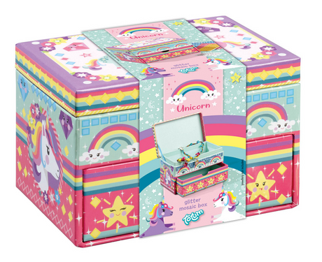 Decora il portagioie Totum con unicorno - giocattoli per ragazze, consiglio regalo artigianale - mosaico 15 x 10 x 10 cm, consiglio regalo per ragazze e ragazzi dai 3 anni