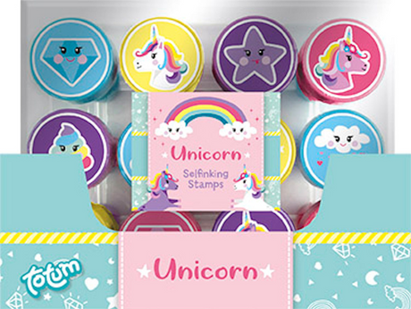 Timbri Totum unicorno junior 12 pezzi autoinchiostranti - giocattoli creativi per ragazze junior dai 3 anni - timbratura artigianale per creazione di biglietti regalo