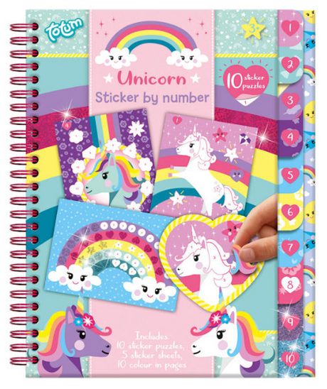 Totum unicorno adesivo puzzle libro di attività a5 - adesivo per libro delle vacanze per numero incl. pagine da colorare - giocattoli per ragazze dai 3 anni