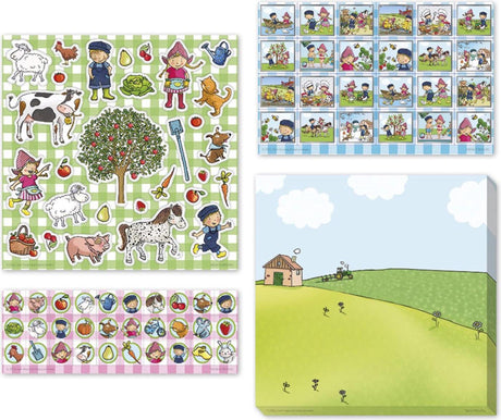 Adesivi Bambolino fien teun - 3 fogli adesivi con sfondo di gioco - giocattoli creativi - fattoria - giocattoli - da 3 anni