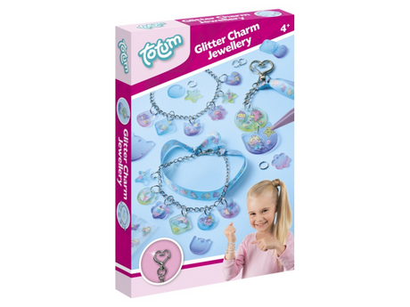 Realizzazione di gioielli adesivi glitterati Totum - 2 braccialetti e 1 portachiavi - giocattoli per bambini - artigianato - per ragazze e ragazzi - da 4 anni