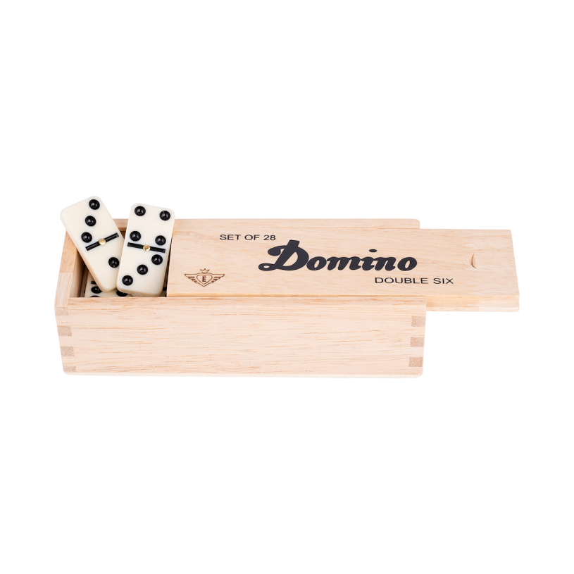 Engelhart domino doppio 6 piccoli – 28 domino in legno con occhi neri – inclusa scatola di legno con coperchio scorrevole –