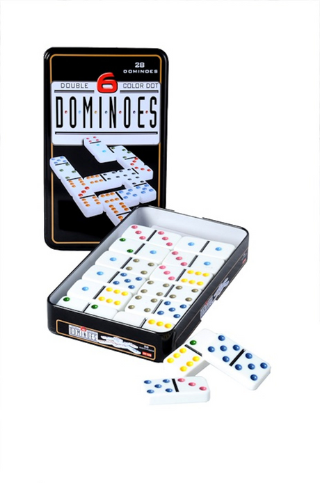 Domino doppio in scatola di latta - 28 pietre con occhi colorati