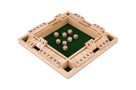 Longfield shut the box - 4 giocatori - scatola in legno di gomma con feltro intarsiato - inclusi 8 dadi in legno - gioco da tavolo 29 x 29 x 3,5 cm - gioco strategico per famiglie - cuore d'angelo