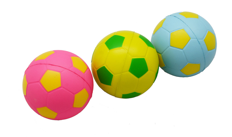Engelhart Mix Balls in morbida schiuma – Stampa di calcio – Blu Rosa Giallo – 6,3 cm – Set da 3 in rete – Palline in morbida schiuma – Mini palline da gioco – Giocattoli adatti ai bambini –
