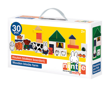 Bambolino Miffy fattoria con blocchi di legno - set da gioco per bambini da 28 pezzi con animali della fattoria, blocchi da costruzione - giocattoli educativi consiglio regalo - da 2 anni - giocattoli