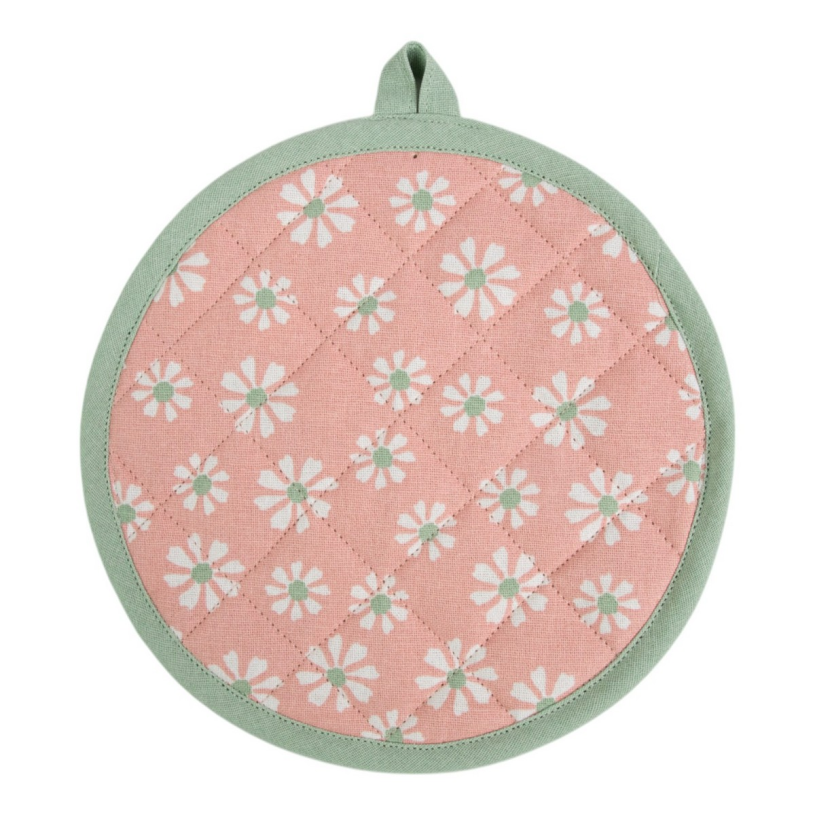 Linen and more lm pannenlap rond20cm - daisy flowers roze