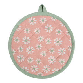 Linen and more lm pannenlap rond20cm - daisy flowers roze