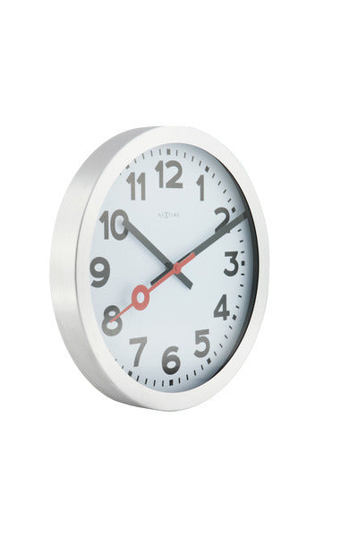 Nexttime Station – orologio da parete orologio da tavolo – 19 cm – alluminio spazzolato – bianco