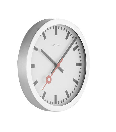 Nexttime Station – orologio da parete orologio da tavolo – 19 cm – alluminio spazzolato – bianco