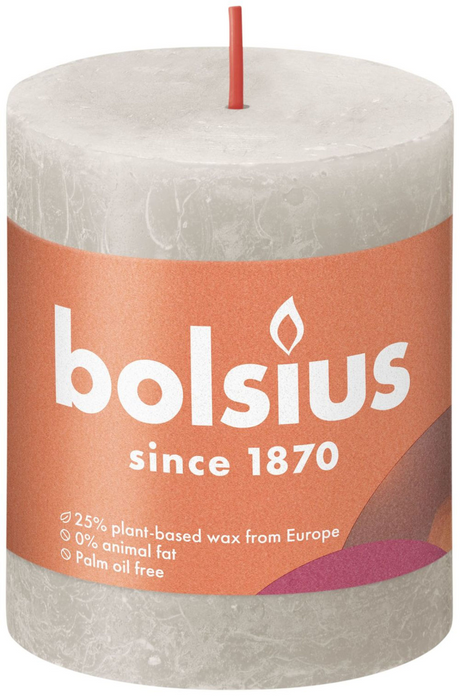 Candela a colonna rustica Bolsius Shine Collection 80 68 grigio sabbia - grigio sabbia