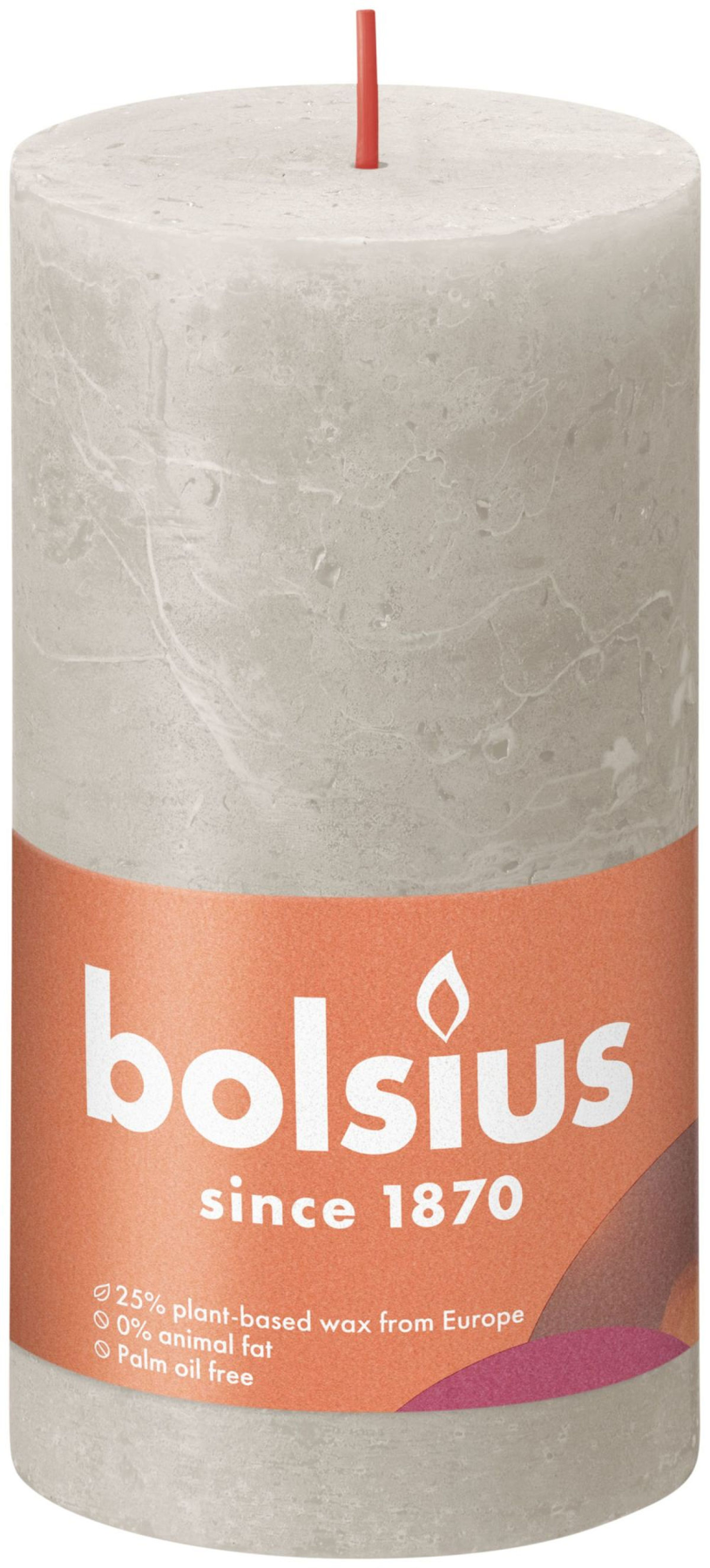 Candela a colonna rustica Bolsius Shine Collection 130 68 grigio sabbia - grigio sabbia
